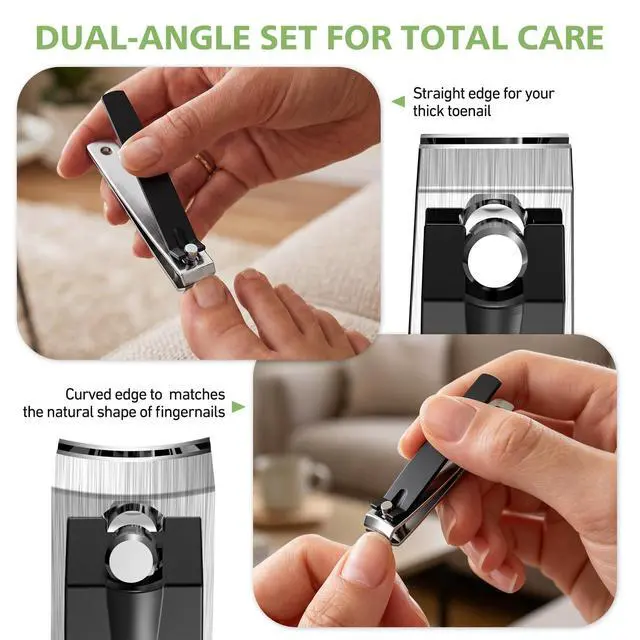 Alt view image 3 of 6 - Ultra Sharp Nail Clippers Set | 2 Pack Heavy Duty Toe Nail Clippers for Seniors for Thick Toenails | Fingernail and Toenail Cutter for Men and Women - Black