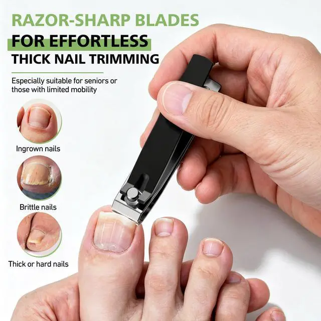 Alt view image 2 of 6 - Ultra Sharp Nail Clippers Set | 2 Pack Heavy Duty Toe Nail Clippers for Seniors for Thick Toenails | Fingernail and Toenail Cutter for Men and Women - Black