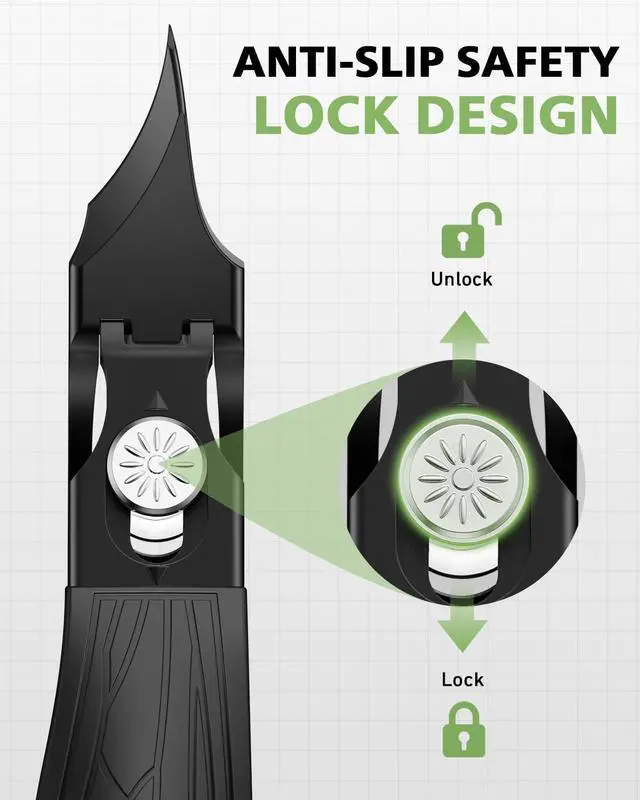 Alt view image 4 of 7 - Professional Ingrown Toenail Clipper - Slanted Toenail Clipper for Seniors & Thick Nails | Wide Jaw Curved Blade | Anti-Splash Safety Lock | Ergonomic Long Handle for Easy Trimming - Black