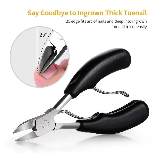 Alt view image 3 of 7 - Ingrown Toenail Clippers Kit, Professional Thick & Ingrown Toe Nail Clippers for Seniors Men & Women, Stainless Steel Super Sharp Curved Blade Pedicure Nipper with Ingrown Lifter Tool (Black)