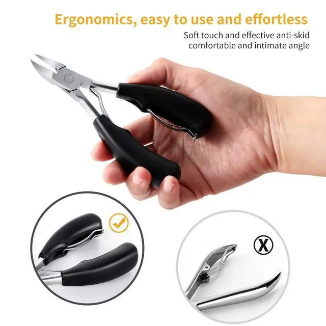 Alt view image 4 of 7 - Ingrown Toenail Clippers Kit, Professional Thick & Ingrown Toe Nail Clippers for Seniors Men & Women, Stainless Steel Super Sharp Curved Blade Pedicure Nipper with Ingrown Lifter Tool (Black)