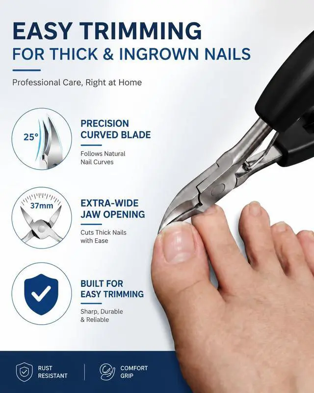 Alt view image 2 of 7 - Ingrown Toenail Clippers for Thick Nails, 4-in-1 Professional Podiatrist Toe Nail Clippers Set for Seniors, Heavy Duty Nail Clippers with Ingrown Toenail Lifter & Nail File