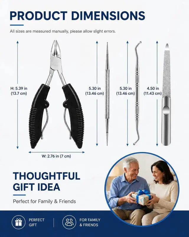 Alt view image 7 of 7 - Ingrown Toenail Clippers for Thick Nails, 4-in-1 Professional Podiatrist Toe Nail Clippers Set for Seniors, Heavy Duty Nail Clippers with Ingrown Toenail Lifter & Nail File
