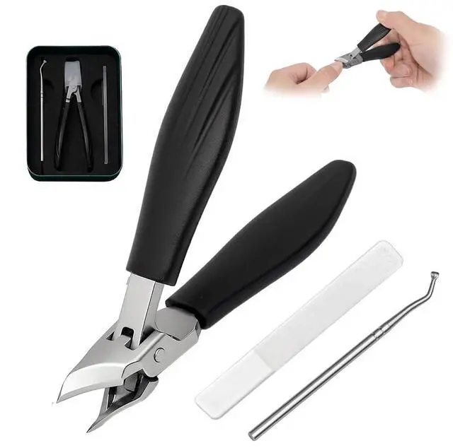 Main image of Nail Clippers Set for Seniors Thick Toenails, Ingrown 30° Slanted Eagle-Beak Clipper with Wide Jaw Opening, Anti-Splash Catcher, Long Handle Stainless Steel Kit for Men Women Adults Black