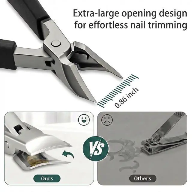 Alt view image 3 of 7 - Nail Clippers Set for Seniors Thick Toenails, Ingrown 30° Slanted Eagle-Beak Clipper with Wide Jaw Opening, Anti-Splash Catcher, Long Handle Stainless Steel Kit for Men Women Adults Black