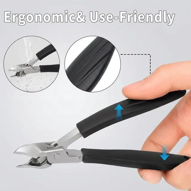 Alt view image 5 of 7 - Nail Clippers Set for Seniors Thick Toenails, Ingrown 30° Slanted Eagle-Beak Clipper with Wide Jaw Opening, Anti-Splash Catcher, Long Handle Stainless Steel Kit for Men Women Adults Black