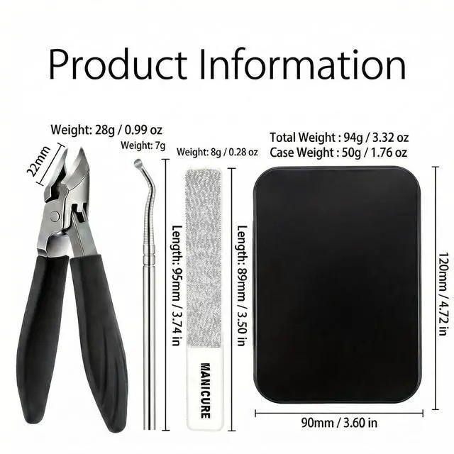Alt view image 7 of 7 - Nail Clippers Set for Seniors Thick Toenails, Ingrown 30° Slanted Eagle-Beak Clipper with Wide Jaw Opening, Anti-Splash Catcher, Long Handle Stainless Steel Kit for Men Women Adults Black