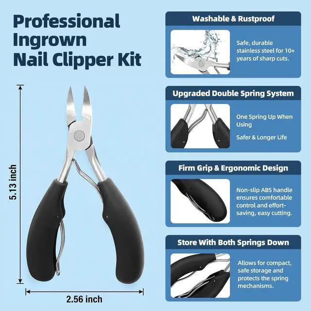 Alt view image 4 of 7 - Toenail Clippers for Seniors Thick ToenailsHeavy Duty Ingrown Toe Nail Clippers for Men Women, Single Blade Nail Cutter,Nail File Professional Double Sided 100/180 Grit Nail Tools Pedicure kit