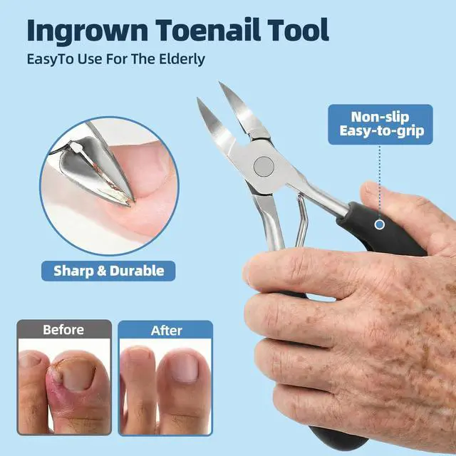 Alt view image 3 of 7 - Toenail Clippers for Seniors Thick ToenailsHeavy Duty Ingrown Toe Nail Clippers for Men Women, Single Blade Nail Cutter,Nail File Professional Double Sided 100/180 Grit Nail Tools Pedicure kit