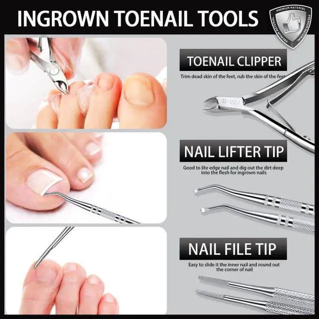 Alt view image 3 of 7 - Ingrown Toenail Tool, Pedicure Tools for Feet, Stainless Steel Ingrown Toenail Clippers, Ingrown Toenail File and Lifters