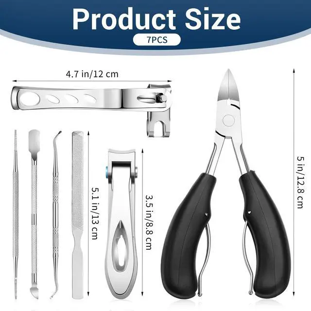 Alt view image 2 of 7 - 7 Pcs Ingrown Toenail Removal Kit, Heavy Duty Nail Treatment Foot Tool Professional Long Handle Ingrown Toenail Removal Clippers for Seniors Thick Toenails Men Women