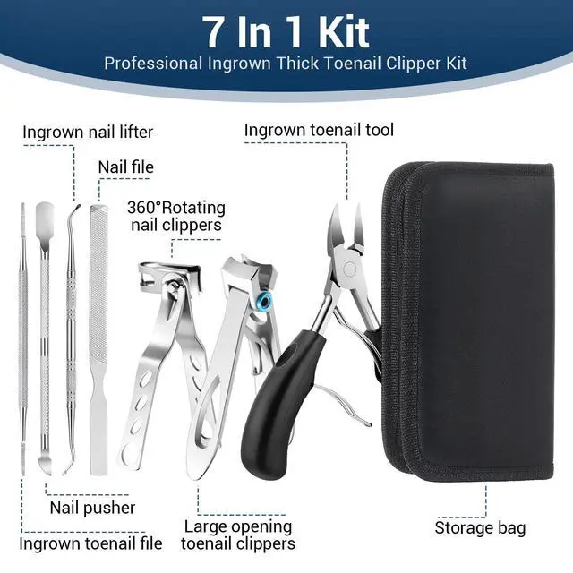 Alt view image 3 of 7 - 7 Pcs Ingrown Toenail Removal Kit, Heavy Duty Nail Treatment Foot Tool Professional Long Handle Ingrown Toenail Removal Clippers for Seniors Thick Toenails Men Women