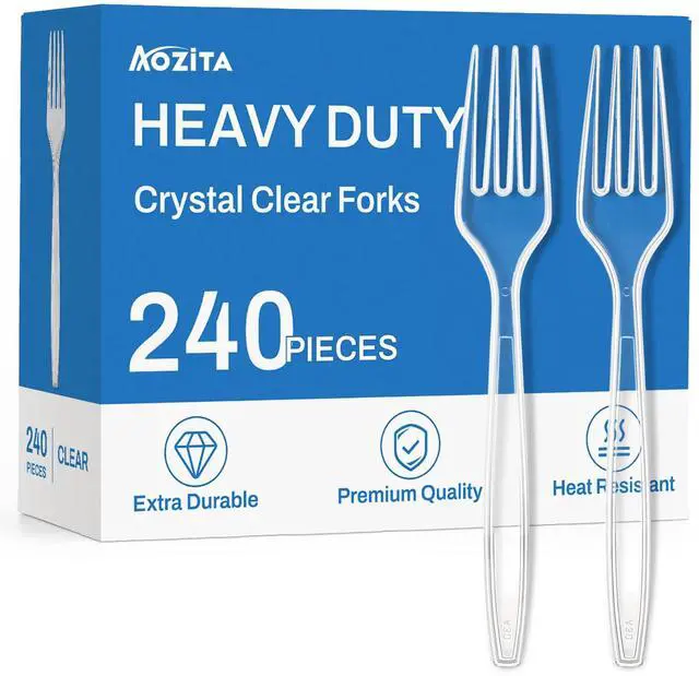 Main image of 240 Count Extra Heavy Duty Clear Plastic Forks, Solid and Durable Premium Disposable Forks - BPA-Free & Heat Resistant Plastic Cutlery Utensils for Parties, Events and Everyday Use