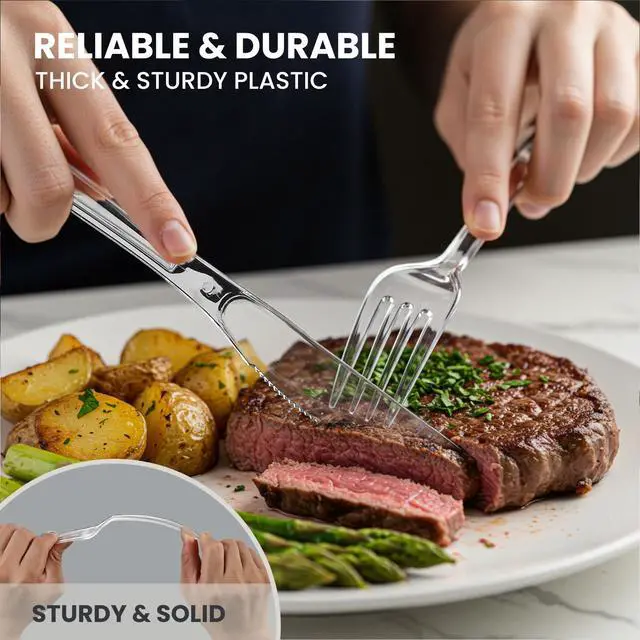 Alt view image 3 of 7 - 240 Count Extra Heavy Duty Clear Plastic Forks, Solid and Durable Premium Disposable Forks - BPA-Free & Heat Resistant Plastic Cutlery Utensils for Parties, Events and Everyday Use