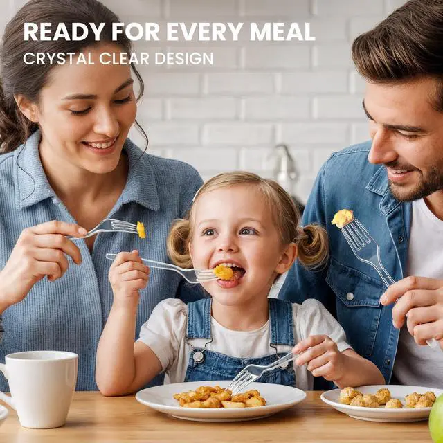 Alt view image 6 of 7 - 240 Count Extra Heavy Duty Clear Plastic Forks, Solid and Durable Premium Disposable Forks - BPA-Free & Heat Resistant Plastic Cutlery Utensils for Parties, Events and Everyday Use