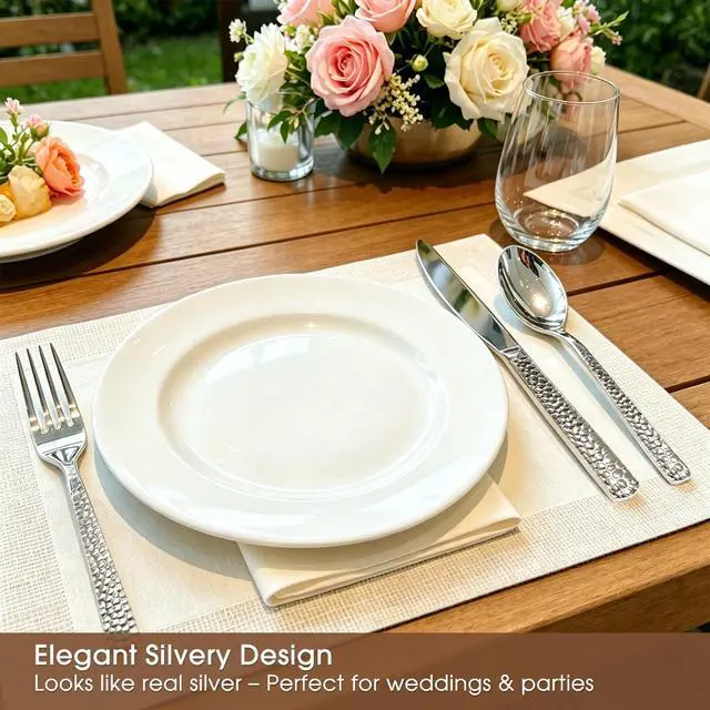 Alt view image 5 of 7 - 120 Pcs Disposable Cutlery Set, Silvery Plastic Silverware,60 Forks, 30 Spoons, 30 Knives, Heavy Duty Flatware for Holidays, Parties, Dinners, Weddings, and Occasions