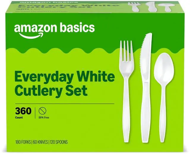 Main image of Disposable Everyday White Assorted Cutlery Set, 360 Count, Large Combo Pack, Forks, Spoons, and Knives