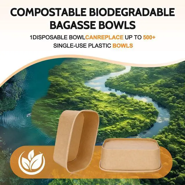 Alt view image 6 of 7 - 10 Pack 25oz Disposable Kraft Paper Bowls with Lids and Forks