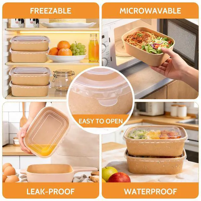 Alt view image 7 of 7 - 10 Pack 25oz Disposable Kraft Paper Bowls with Lids and Forks