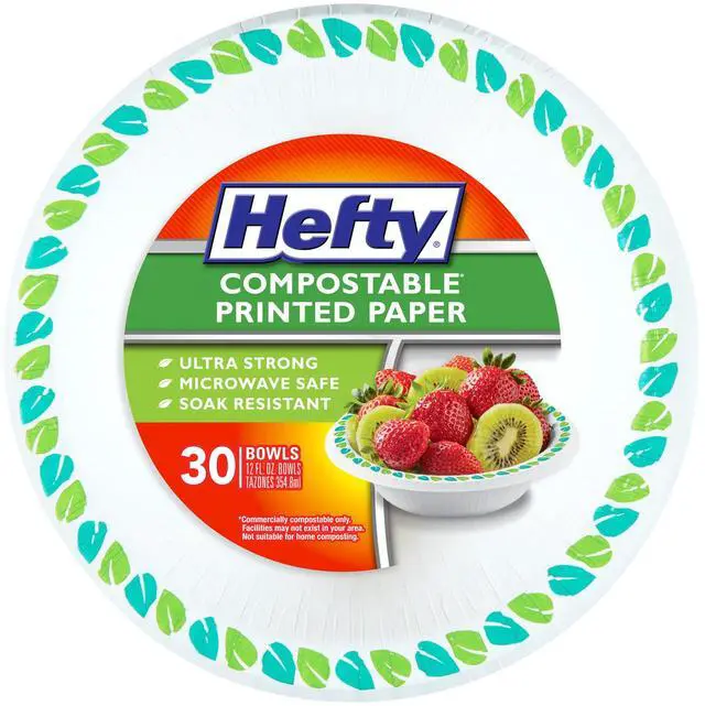 Main image of Compostable Paper Bowls, 12 oz, 30 Count, Patterned Disposable Bowls for BBQs, Parties, Holidays, Potlucks, and Everyday Use, Soak-Resistant, Made with Plant-Based Materials, Microwave Safe