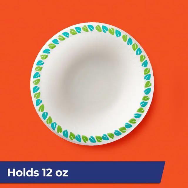 Alt view image 2 of 7 - Compostable Paper Bowls, 12 oz, 30 Count, Patterned Disposable Bowls for BBQs, Parties, Holidays, Potlucks, and Everyday Use, Soak-Resistant, Made with Plant-Based Materials, Microwave Safe