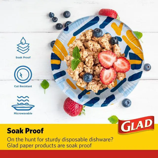 Alt view image 2 of 7 - Round Disposable Paper Bowls, Scribble Abstract Design, Heavy Duty Soak-Proof Cut-Resistant, Microwavable Paper Bowls, All Foods, Daily Use Special Occasions, 16 oz, 50 Count