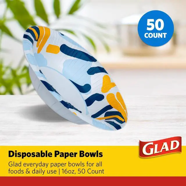 Alt view image 3 of 7 - Round Disposable Paper Bowls, Scribble Abstract Design, Heavy Duty Soak-Proof Cut-Resistant, Microwavable Paper Bowls, All Foods, Daily Use Special Occasions, 16 oz, 50 Count