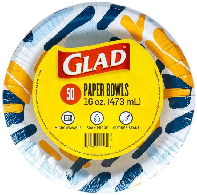 Main image of Round Disposable Paper Bowls, Scribble Abstract Design, Heavy Duty Soak-Proof Cut-Resistant, Microwavable Paper Bowls, All Foods, Daily Use Special Occasions, 16 oz, 50 Count