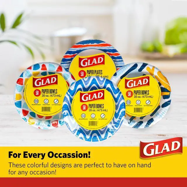Alt view image 7 of 7 - Round Disposable Paper Bowls, Scribble Abstract Design, Heavy Duty Soak-Proof Cut-Resistant, Microwavable Paper Bowls, All Foods, Daily Use Special Occasions, 16 oz, 50 Count