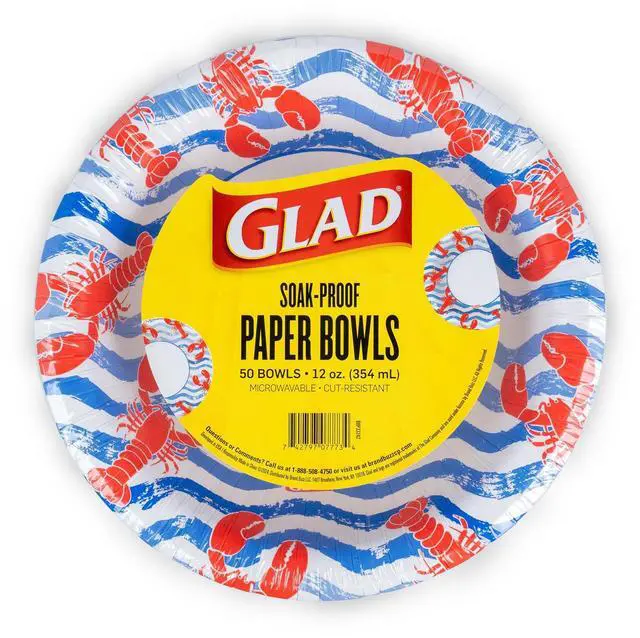 Main image of Round Disposable Paper Bowls, Lobster Waves, 12 Oz, 50 Count