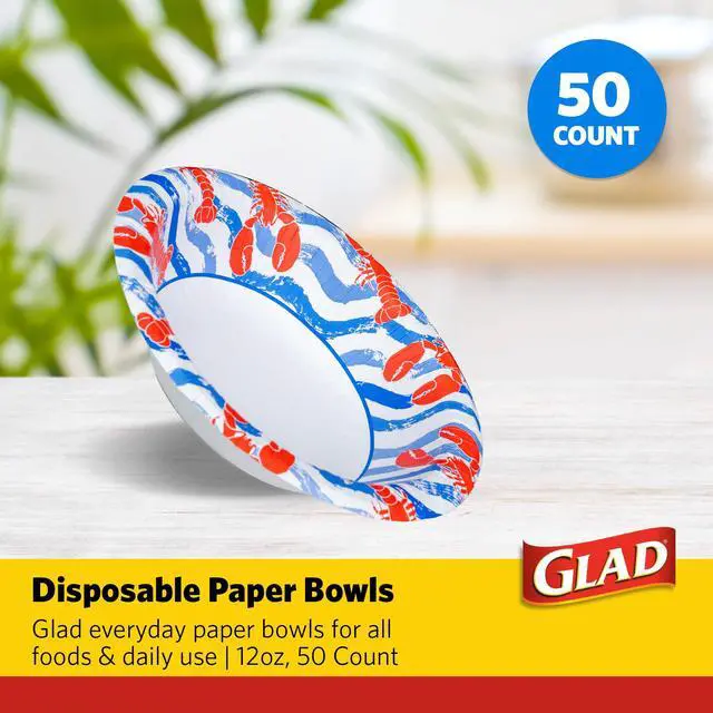 Alt view image 2 of 6 - Round Disposable Paper Bowls, Lobster Waves, 12 Oz, 50 Count