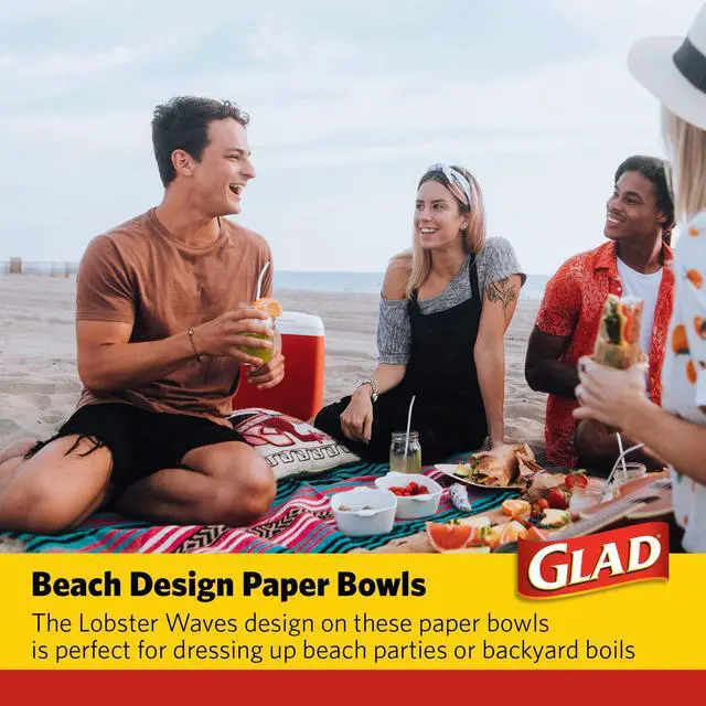 Alt view image 5 of 6 - Round Disposable Paper Bowls, Lobster Waves, 12 Oz, 50 Count