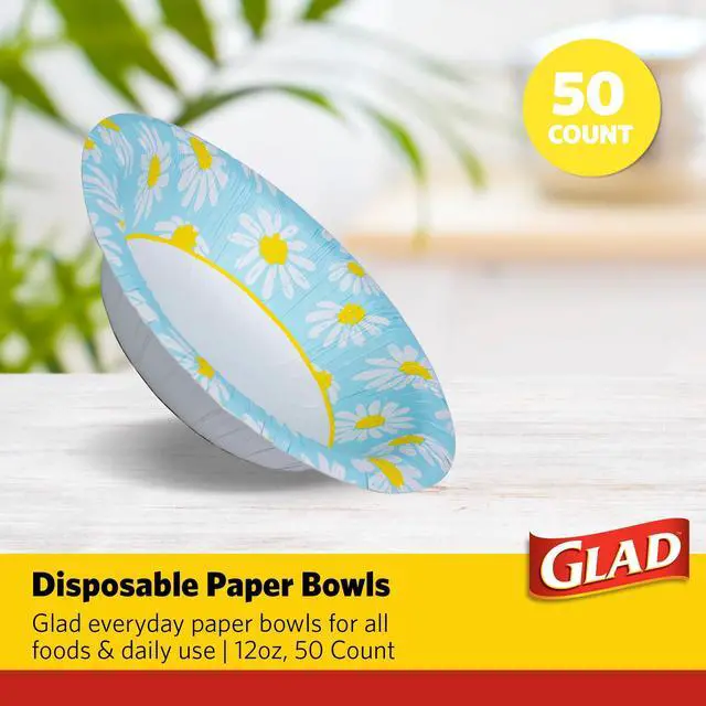 Alt view image 2 of 7 - Round Disposable Paper Bowls, Lovely Daisies, 12 Oz, 50 Count