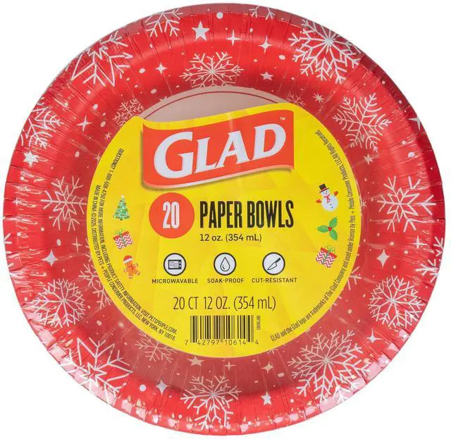 Main image of Holiday Disposable Paper Bowls, Red Snowflake, 12 Oz, 20 Count