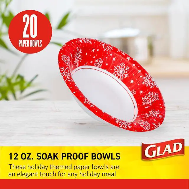 Alt view image 2 of 6 - Holiday Disposable Paper Bowls, Red Snowflake, 12 Oz, 20 Count