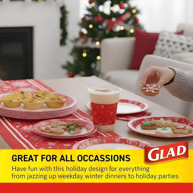Alt view image 5 of 6 - Holiday Disposable Paper Bowls, Red Snowflake, 12 Oz, 20 Count