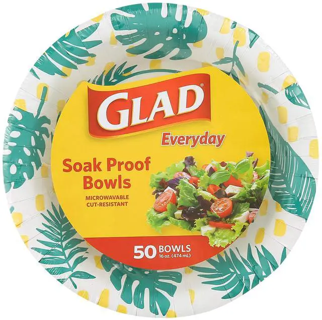 Main image of Round Disposable Paper Bowls, Palm Leaves Pattern, 16 Oz, 50 Count