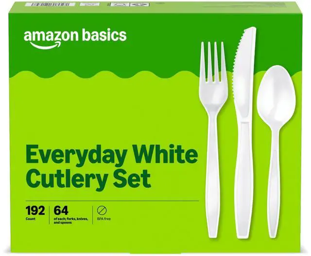Main image of Disposable Everyday White Assorted Cutlery Set, 192 Count, Combo Pack, Forks, Spoons, and Knives