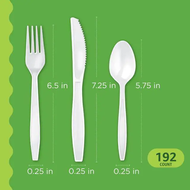 Alt view image 2 of 5 - Disposable Everyday White Assorted Cutlery Set, 192 Count, Combo Pack, Forks, Spoons, and Knives