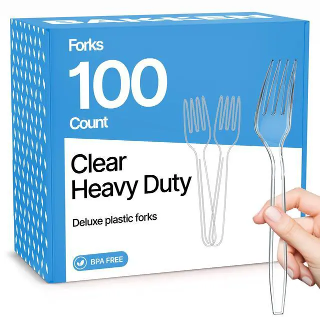 Main image of Disposable Cutlery Set 100 Pieces Forks, Heavy Duty Plastic Silverware, BPA-Free Food-Grade Materials, Heat-Resistant, Reusable Utensils for Parties, Catering, BBQs, and Everyday Use, Clear