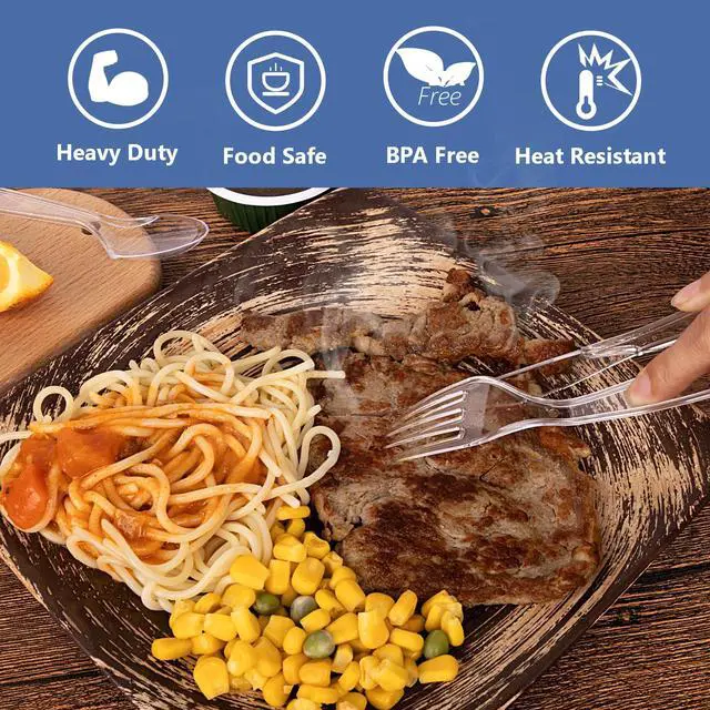 Alt view image 2 of 7 - 100 Count Clear Plastic Silverware Heavy Duty -50 Forks, 50 Spoons