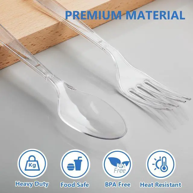 Alt view image 3 of 7 - 100 Count Plastic Silverware Heavy Duty -50 Forks, 50 Spoons