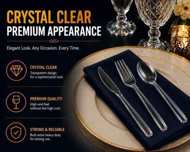 Alt view image 2 of 6 - Plastic Silverware Set Disposable Forks Spoons Knives Heavy Duty Clear Cutlery Bulk BPA Free Food Grade Sturdy Utensils for Party Wedding Catering Picnic BBQ Takeout To Go Dinner Events Supplies x24