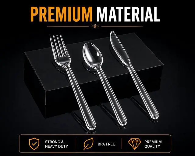 Alt view image 6 of 6 - Plastic Silverware Set Disposable Forks Spoons Knives Heavy Duty Clear Cutlery Bulk BPA Free Food Grade Sturdy Utensils for Party Wedding Catering Picnic BBQ Takeout To Go Dinner Events Supplies x24