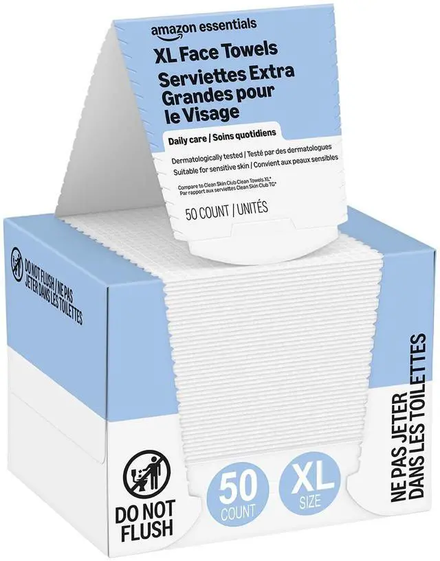Main image of XL Dry Face Towels, Ultra Soft, Disposable, Dermatologically Tested, 10 x 12 Inches, 50 Count, Pack of 1