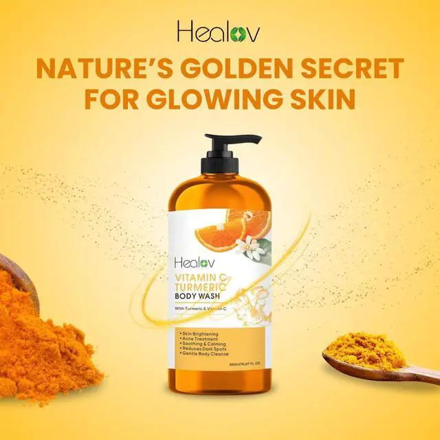 Alt view image 2 of 7 - Turmeric Body Wash Natural Skin Brightening Soap for Dark Spots & Hyperpigmentation Exfoliating Turmeric Face & Body Wash for Scars, Glow & Gentle Daily Cleansing Plant-Based Liquid Bath Soap