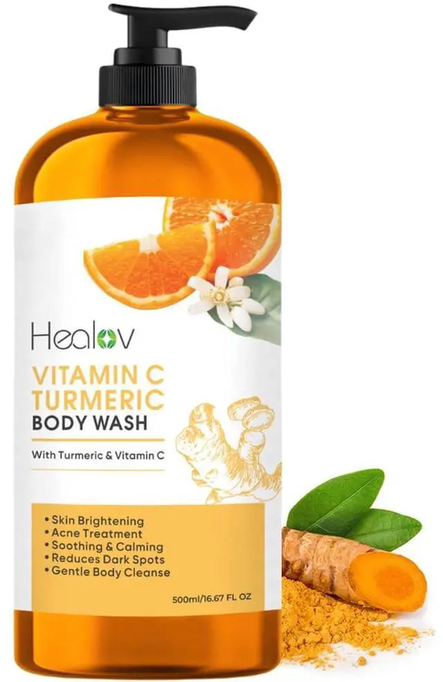 Main image of Turmeric Body Wash Natural Skin Brightening Soap for Dark Spots & Hyperpigmentation Exfoliating Turmeric Face & Body Wash for Scars, Glow & Gentle Daily Cleansing Plant-Based Liquid Bath Soap