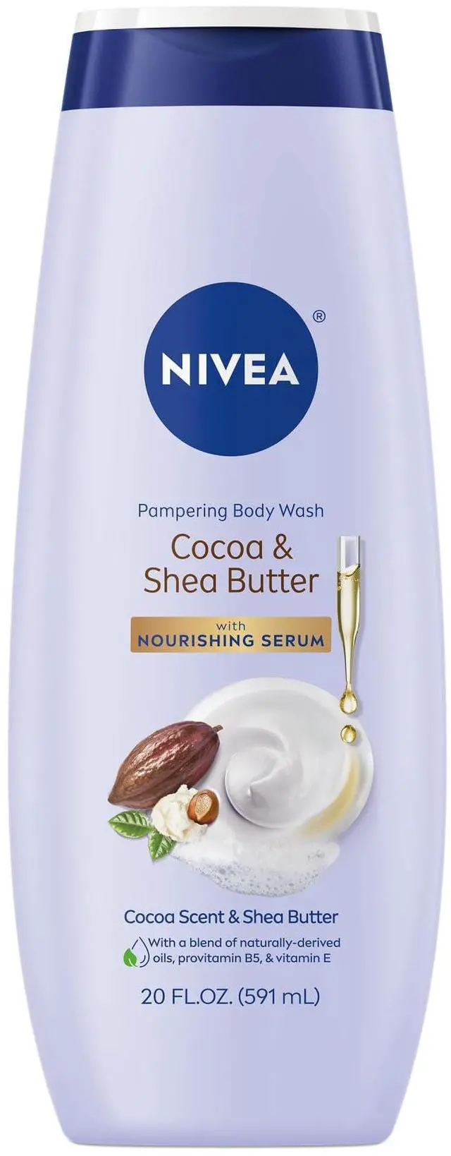Main image of Pampering Cocoa and Shea Butter Body Wash with Nourishing Serum, Moisturizing Body Wash for Women, Enriched with Provitamin B5 and Vitamin E, 20 Fl Oz Bottle