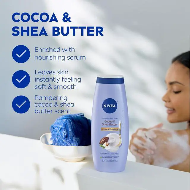 Alt view image 3 of 7 - Pampering Cocoa and Shea Butter Body Wash with Nourishing Serum, Moisturizing Body Wash for Women, Enriched with Provitamin B5 and Vitamin E, 20 Fl Oz Bottle