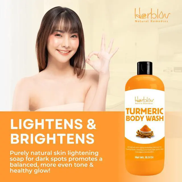 Alt view image 2 of 7 - Turmeric Body Wash Skin Brightening Liquid Soap for Discoloration Natural Anti Aging Exfoliating Turmeric Body Wash for Spots, Acne, Sun Damage Bath Soap Skincare